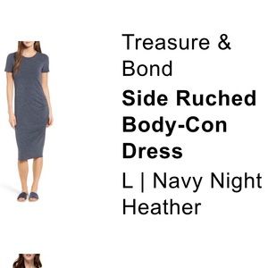 COPY - Treasure & Bond Side Ruched Body Con Dress Large Heather Navy Blue